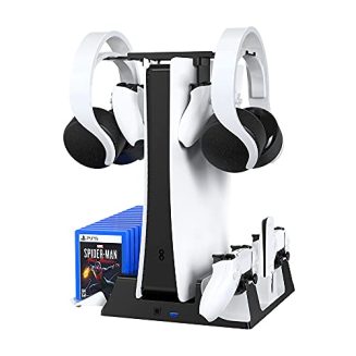 PS5 Vertical Stand with Cooling Fan and Dual Controller Charger Station for Playstation 5
