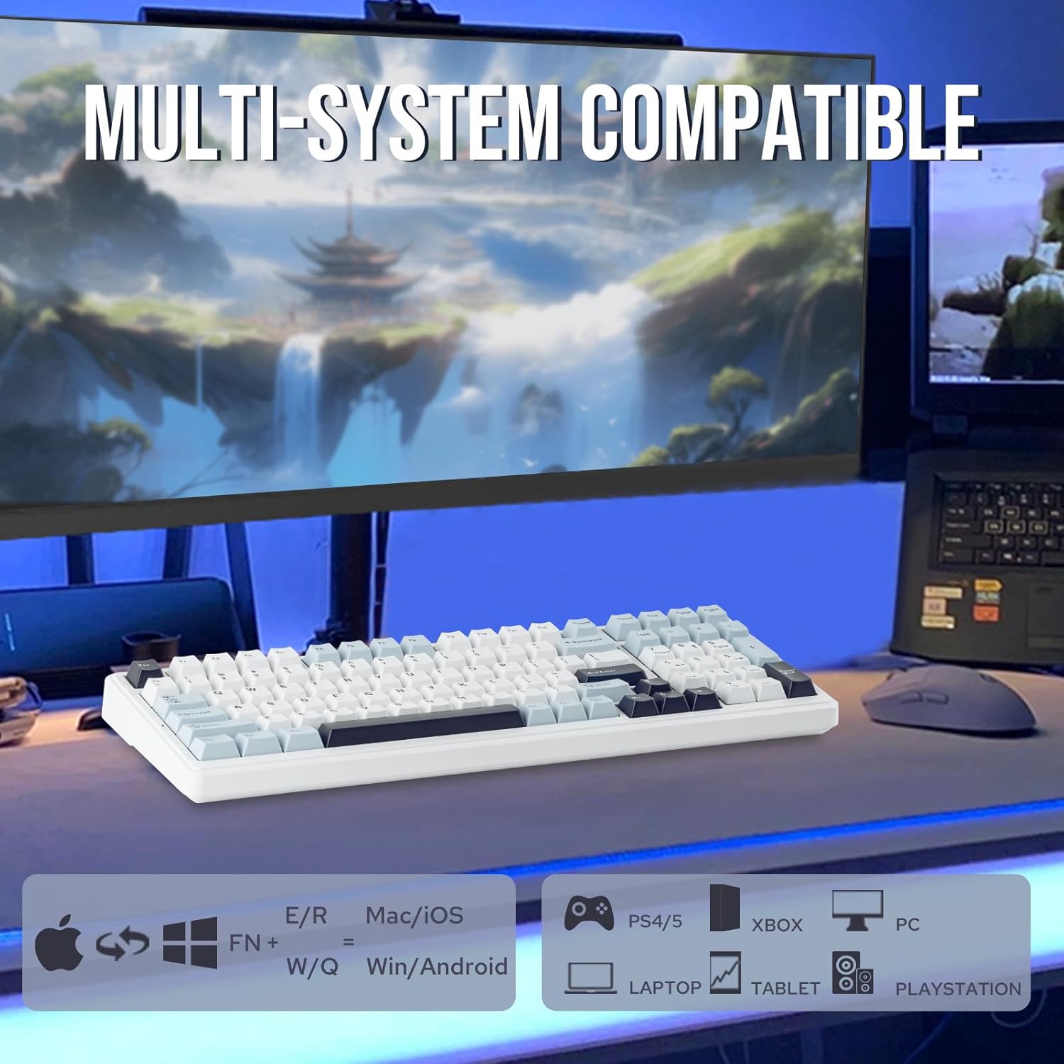 EPOMAKER x Aula F99 Wireless Mechanical Keyboard, Hot Swappable Gasket Custom Gaming Keyboard with Five-Layer Padding, Bluetooth/2.4GHz/USB-C, 8000mAh Battery (White Blue, Reaper Switch) - Image 4