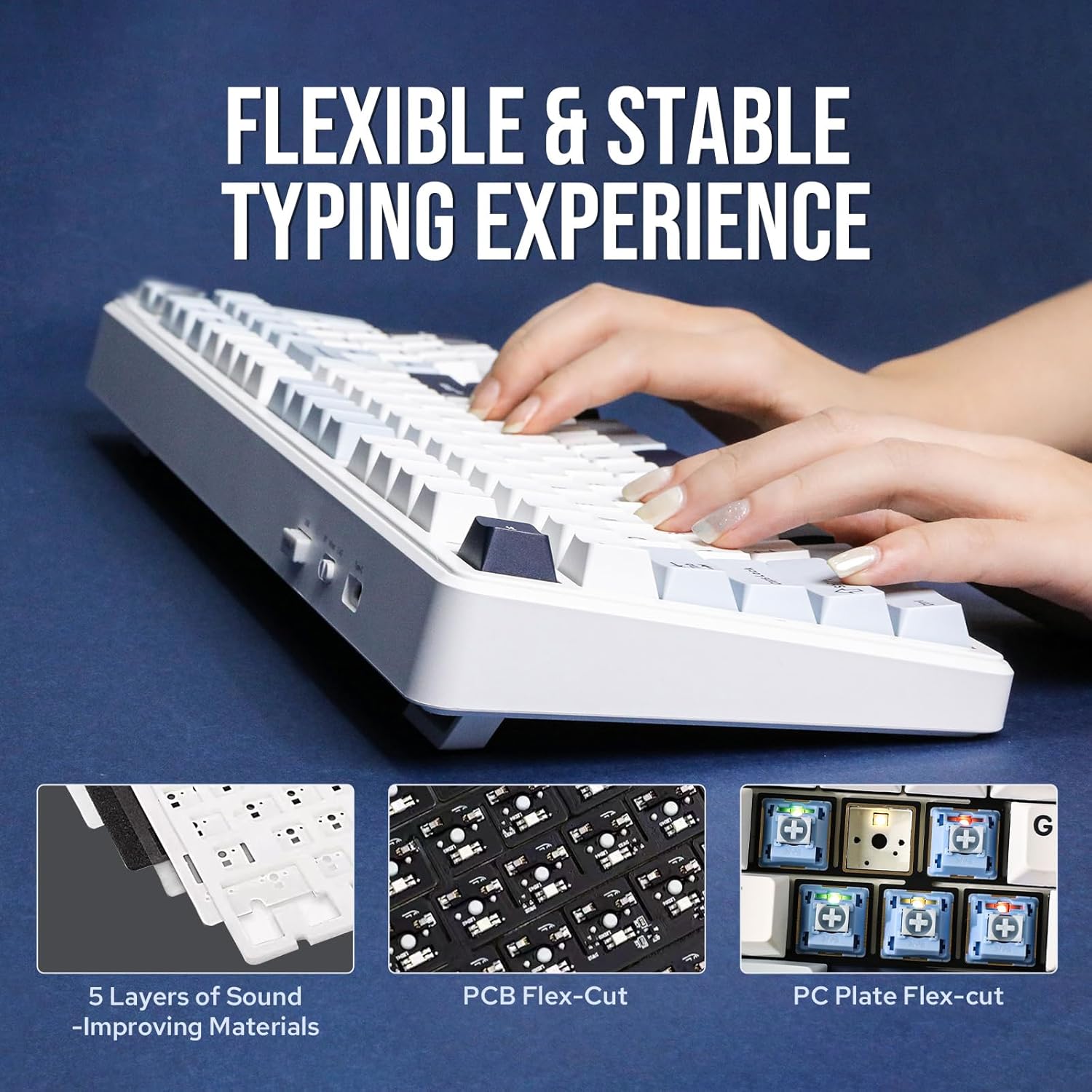 EPOMAKER x Aula F99 Wireless Mechanical Keyboard, Hot Swappable Gasket Custom Gaming Keyboard with Five-Layer Padding, Bluetooth/2.4GHz/USB-C, 8000mAh Battery (White Blue, Reaper Switch) - Image 3