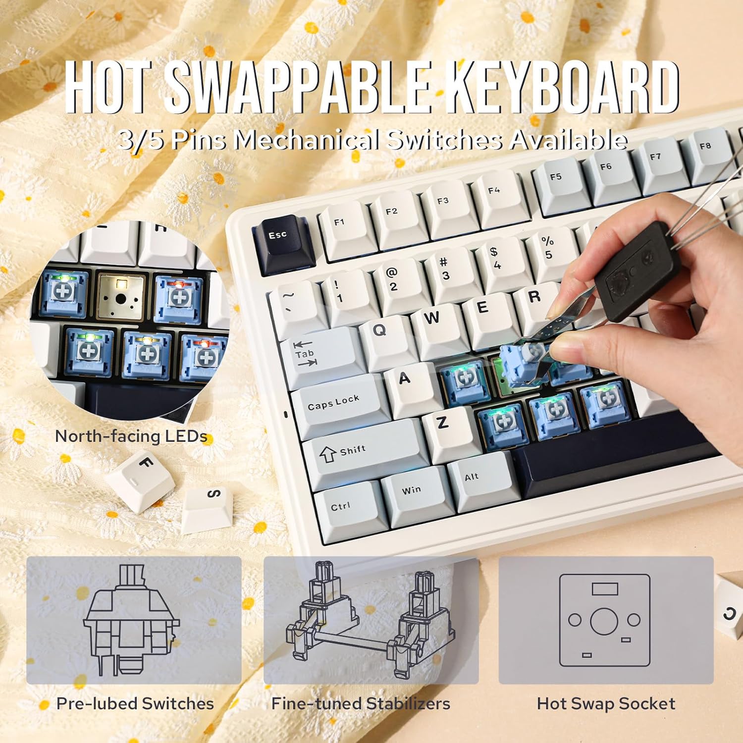 EPOMAKER x Aula F99 Wireless Mechanical Keyboard, Hot Swappable Gasket Custom Gaming Keyboard with Five-Layer Padding, Bluetooth/2.4GHz/USB-C, 8000mAh Battery (White Blue, Reaper Switch) - Image 7