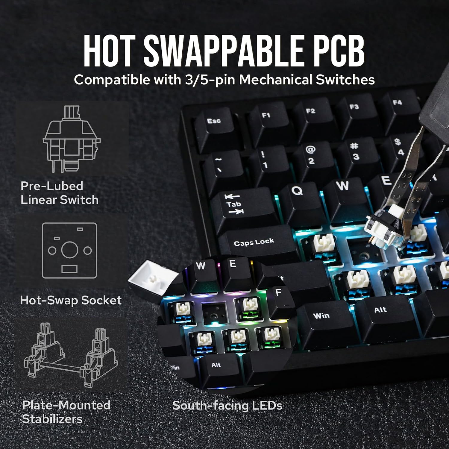 EPOMAKER P87 TKL Aluminum Wireless Gaming Keyboard, QMK/VIA Programmable, 87% BT/2.4Ghz/USB-C, with CNC Metal Knob and RGB Backlight (Black, Wisteria Linear Switch) - Image 7